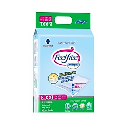 Feelfree ฟีลฟรี แผ่นรองซับ แผ่นรองซึมซับ สำหรับผู้ใหญ่ ไซส์ XXL ขนาดใหญ่พิเศษ แพ็ค 8 ชิ้น 19653