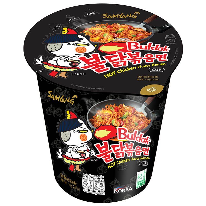 ซัมยังบะหมี่กึ่งสำเร็จรูปแบบแห้งรสไก่สูตรเผ็ดชนิดถ้วย 70ก Samyang CupBuldakHotChick70G [หมายเลขบาร์โค้ด 8801073210776 ]