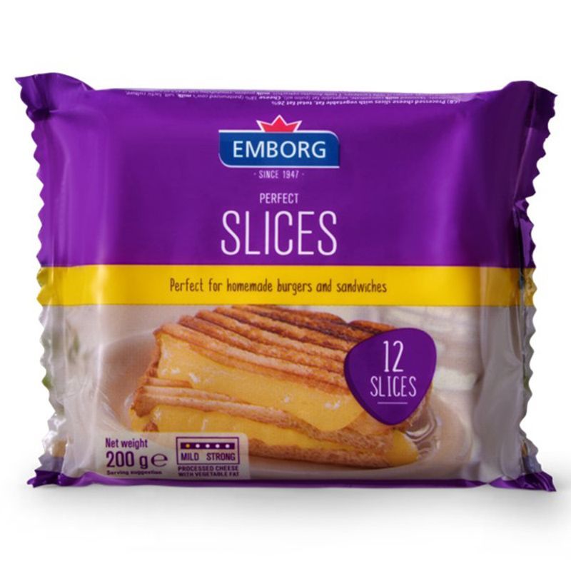 เอ็มบอร์คเพอร์เฟคเบอร์เกอร์และแซนวิชชีส12สไลด์ 200กรัม Emborg Sandwich Cheese 200g [หมายเลขบาร์โค้ด 5704025033047]
