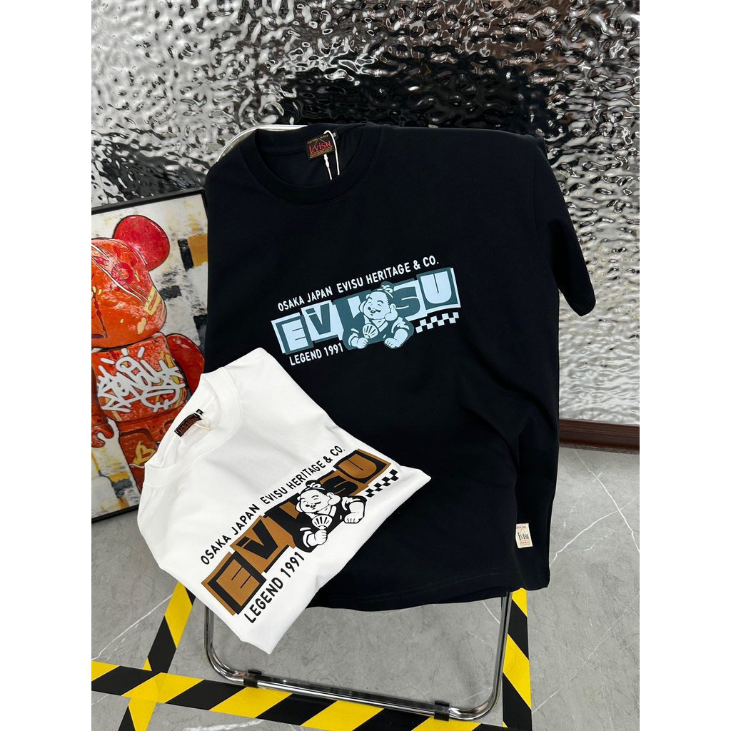 EVISU/God of Fortune 2026 คลาสสิกรอบคอแขนสั้นเสื้อยืดผู้ชายผู้หญิงกีฬาแขนสั้น Commuter Bottoming Bot