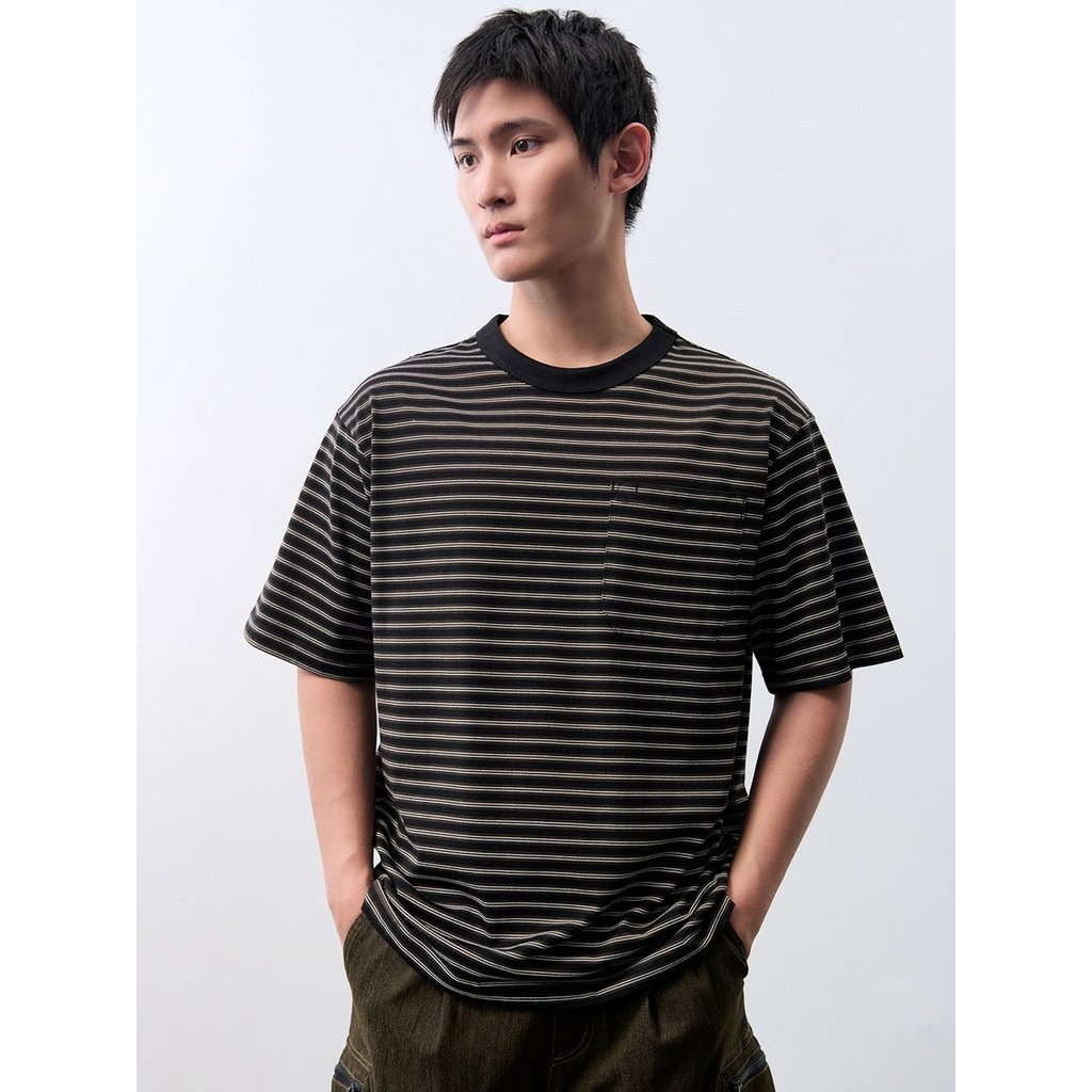 [Pomelo] เสื้อยืดคอกลมลายทาง / Striped Crew Neck Tee