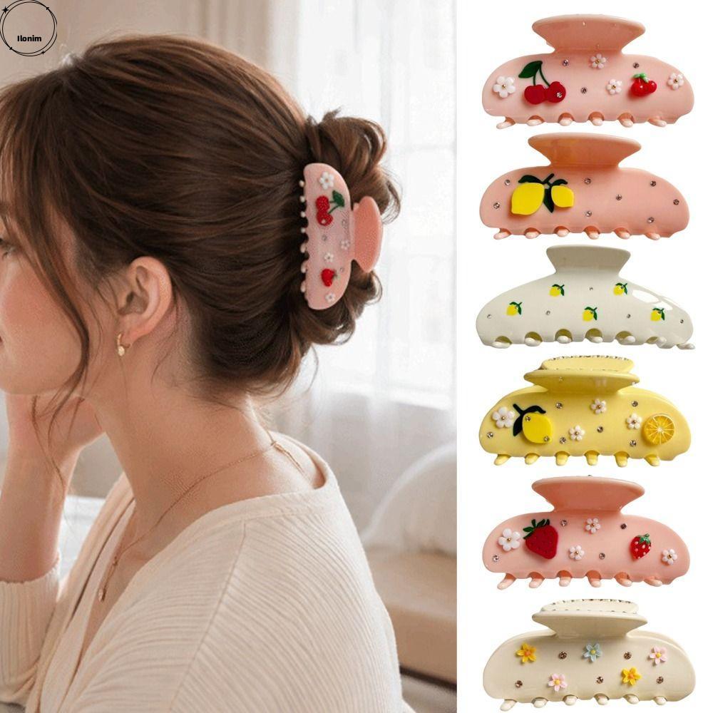 ILONIM ผลไม้ผม Claw คลิป, Glossy Acetate Rhinestone ตกแต่งผม Barrettes, น่ารักดอกไม้ตกแต่งผลไม้วัสดุอะคริลิคคลิปกรามผมสําหรับผู้หญิง