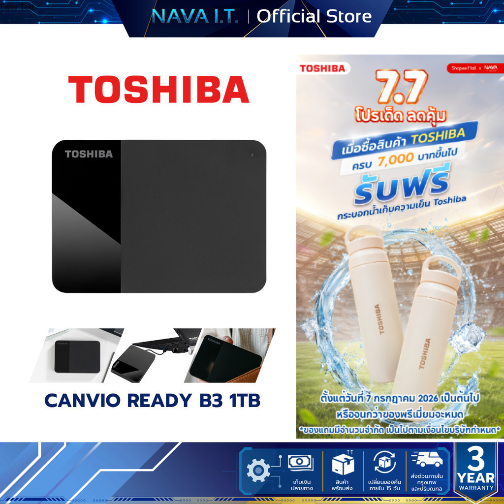 TOSHIBA PORTABLE HDD (ฮาร์ดดิสพกพา) CANVIO READY B3 1TB USB 3.2 GEN1 (BLACK) (HDTP310AK3AA) W. 3 Y.