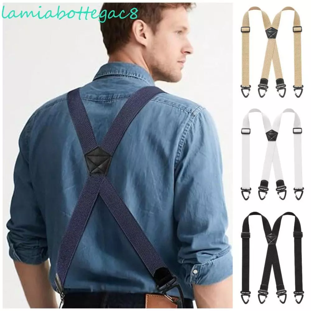 LAMIABOTTE Suspenders, Heavy Duty Y-Type X-Type Elastic Pants Braces, Simple กว้าง 3.8 ซม.พร้อม 3/4 Rotatable Gripper Clasps Retro ปรับ Suspenders ทํางานใช้