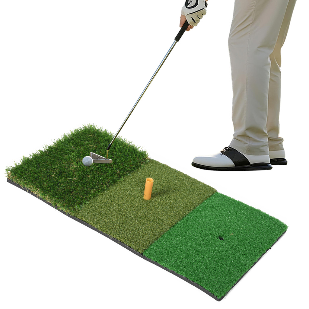 3 in 1 Golf Practice Mat Golf Swing Training Percussion Mat Practice Ground Dedicated Golf Straw Mat