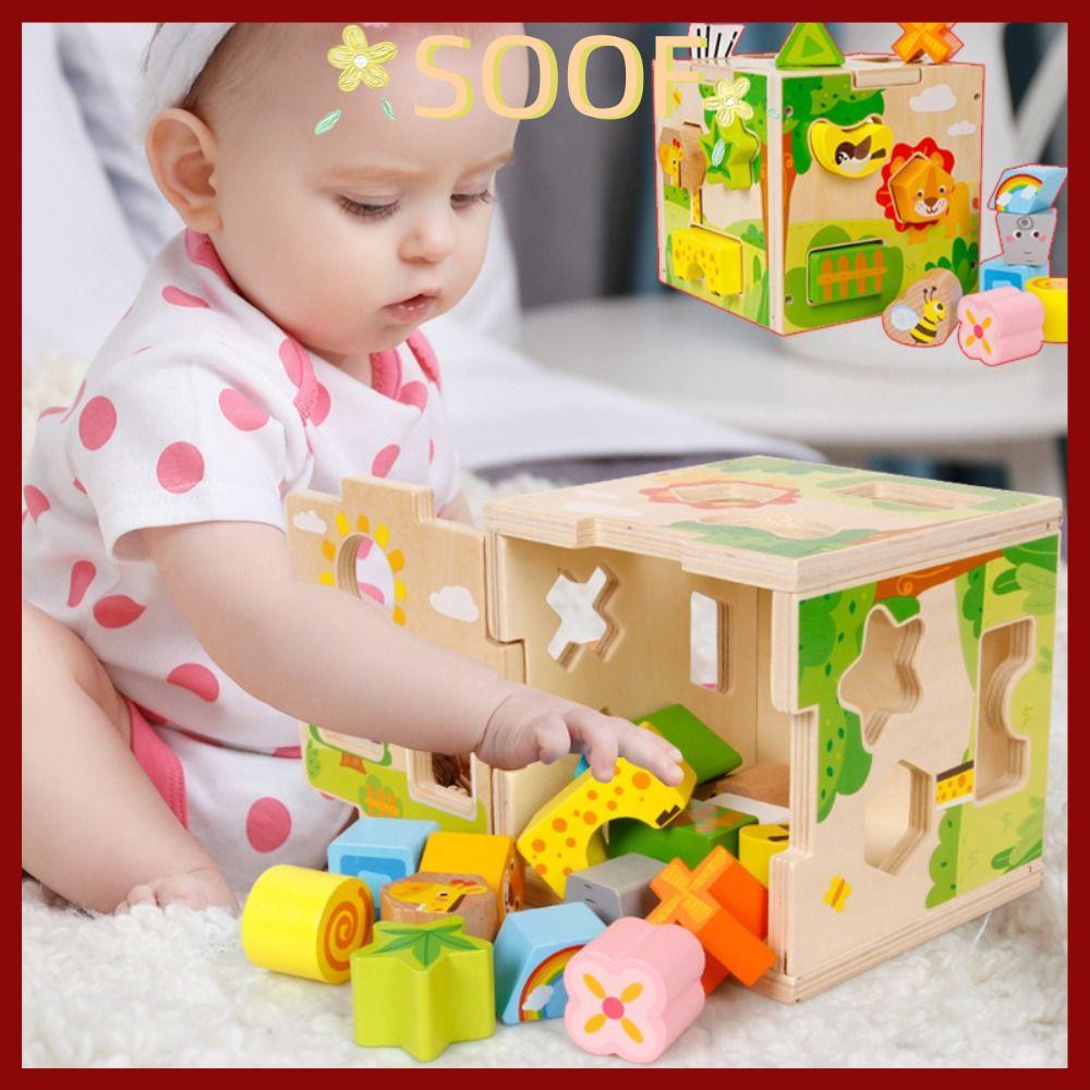 CODSOOOF ไม้กิจกรรม Cube, รูปร่างรูปแบบการจับคู่ Sorting Cube รูปร่าง Sorter ของเล่น, คุณภาพสูงการเร