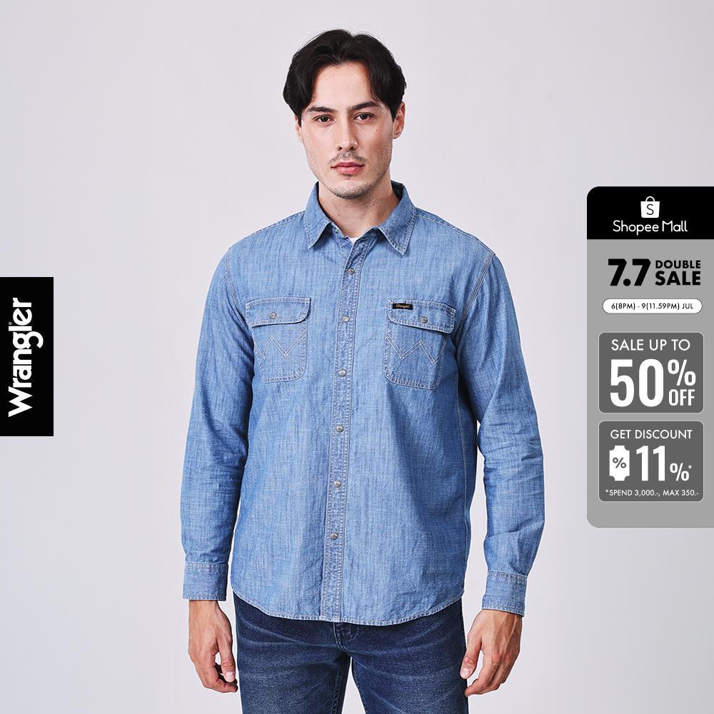 WRANGLER เสื้อเชิ้ตแขนยาวผู้ชาย คอลเลคชั่น Beyond Indigo รุ่น WR S326MSHLN35 สียีนส์กลาง