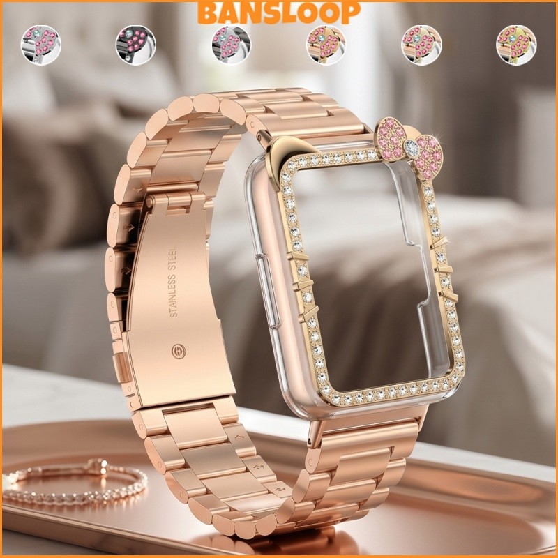 กรณี PC เพชร + สายรัดโลหะ for Smartwatch Huawei Band 11 / 11 Pro ป้องกันหน้าจอฝากกันชนสายรัดข้อมือสแตนเลสสายรัดข้อมือ