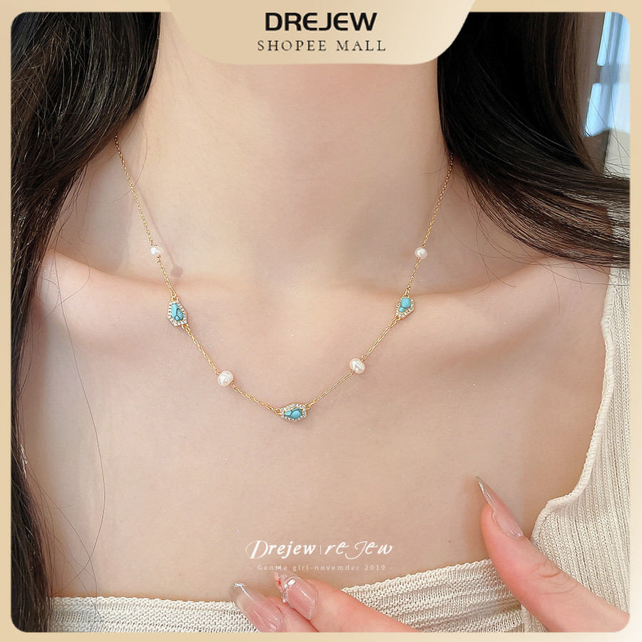 Dreejew Gold Tone Zircon และสร้อยคอมุกเทียมพร้อมกรอบเพทายสําหรับการจับคู่ทุกวันและอเนกประสงค์