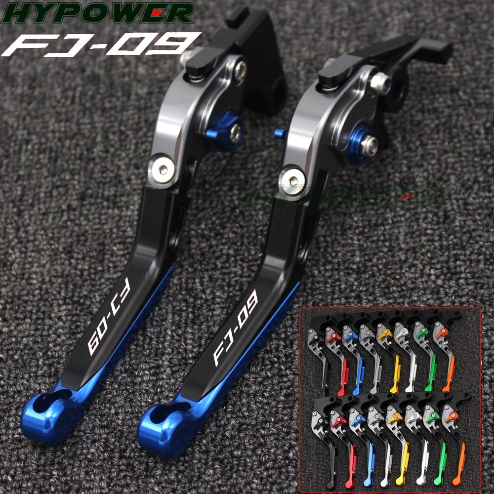 สําหรับ Yamaha FJ-09 FJ09 Tracer 2015-2018 โลโก้เลเซอร์ (FJ-09) สีฟ้า + ไทเทเนียม CNC พับขยายได้รถจั