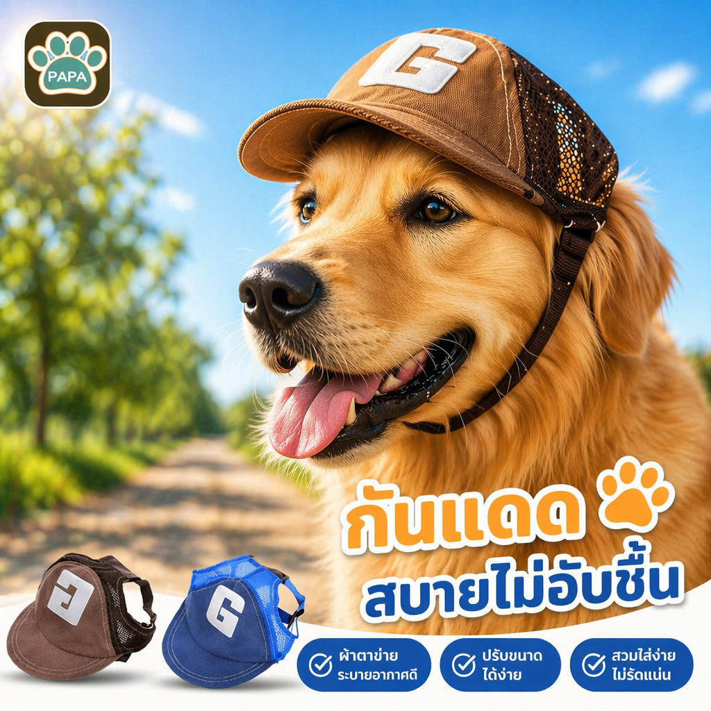 BHQ หมวกสุนัข หมวกเบสบอล กันแดด ปรับได้ ผ้าลูกฟูก นุ่ม ระบายอากาศ สําหรับสุนัขออกนอกบ้าน