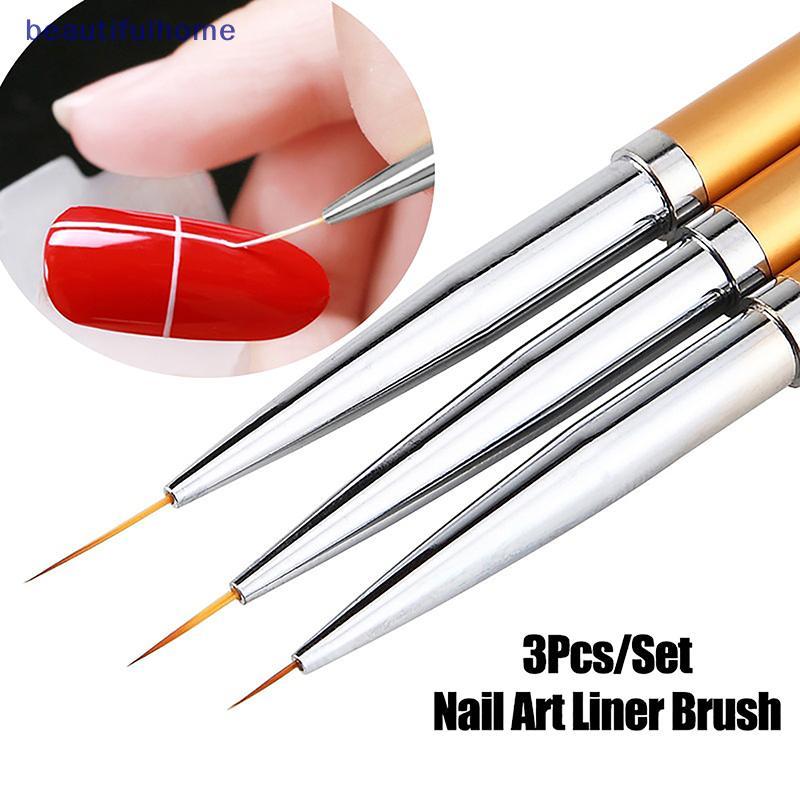[ใหม่] 3pcs French Stripe Nail Art Liner Brush Set 3D Tips Liner DIY Drawing Pen Uv Gel Brushes Pain