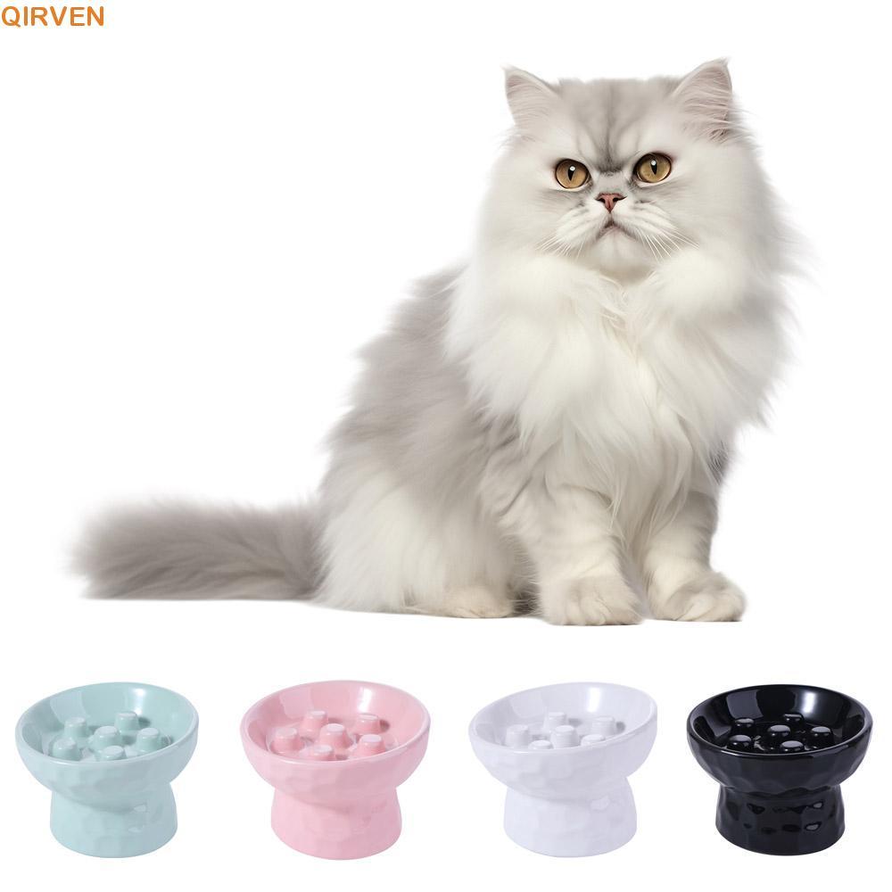 QIRVEN Cat Slow Feeder Bowl,เซรามิคลื่นสัตว์เลี้ยงชามเท้าสูง,มัลติฟังก์ชั่Anti Vomitingคอป้องกันAnti Tippingอาหารสุนัขน้ําคอนเทนเนอร์เปียกแห้งอาหาร