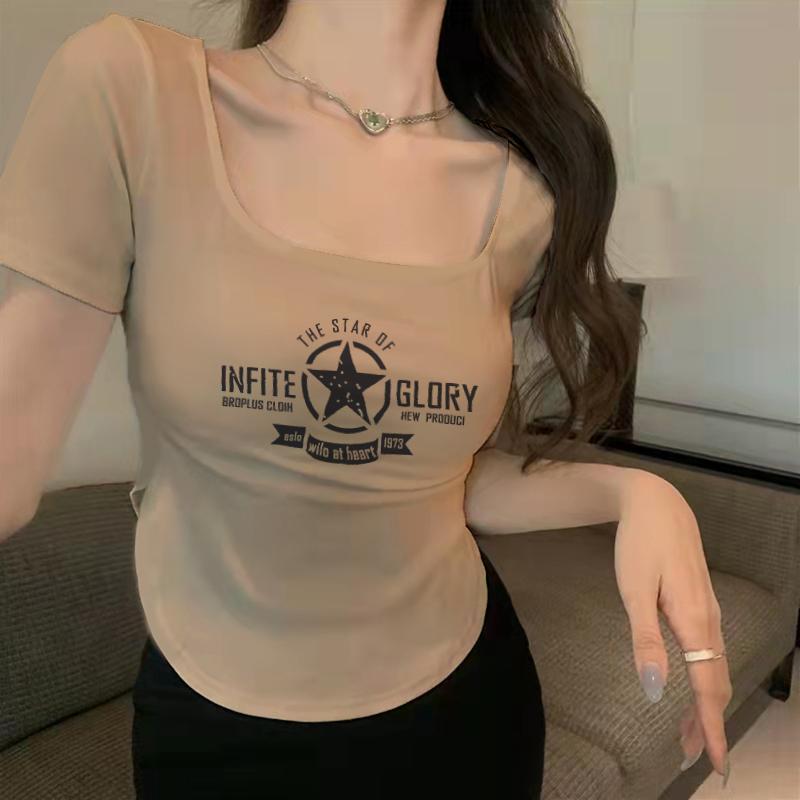 สาวอ้วนเล็กน้อย ทรงสลิมฟิต ผ้าใส่สบาย สไตล์ลำลอง หลากสี มีหลายไซซ์ให้เลือกM-4XL Women Lady Clothing Tshirtนุ่มและยืดหยุ่