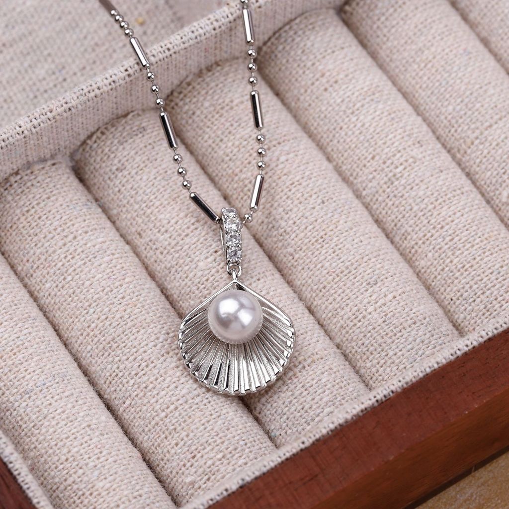 ใหม่ Pearl Shell Pearl Silver Necklace ins Necklace Niche Gift