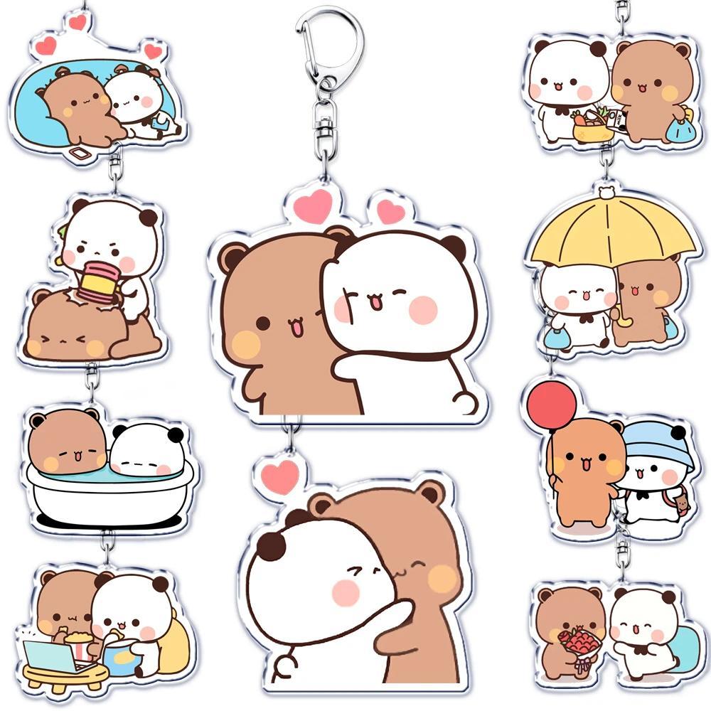 Bub6u D6udu Key6chains สีขาวและสีเทา Couple66 Be6ar Acry6lic พวงกุญแจสําหรับอุปกรณ์เสริมกระเป๋าจี้ K