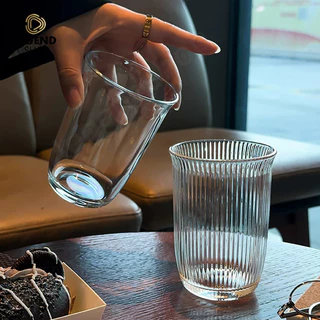 แก้วน้ำแก้วใส 400ml สไตล์วินเทจ ลายริ้ว แก้วกาแฟ แก้วนม แก้วน้ำผลไม้ ใช้ได้ร้อน/เย็น