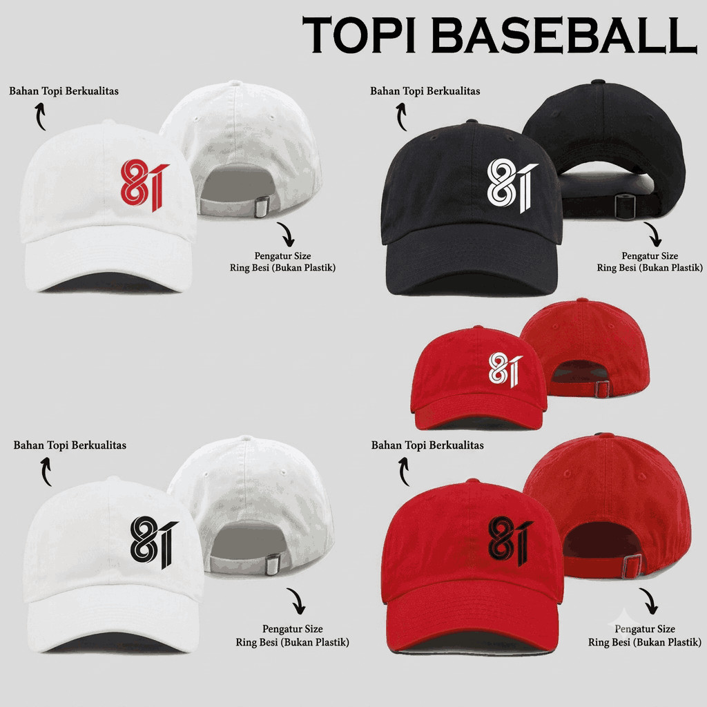 EXD BASEBALL HAT SCREEN PRINTED สําหรับ 81TH INDONESIAN INDEPENDENCE, AUGUST 17, AUGUST 17, AUGUST 1