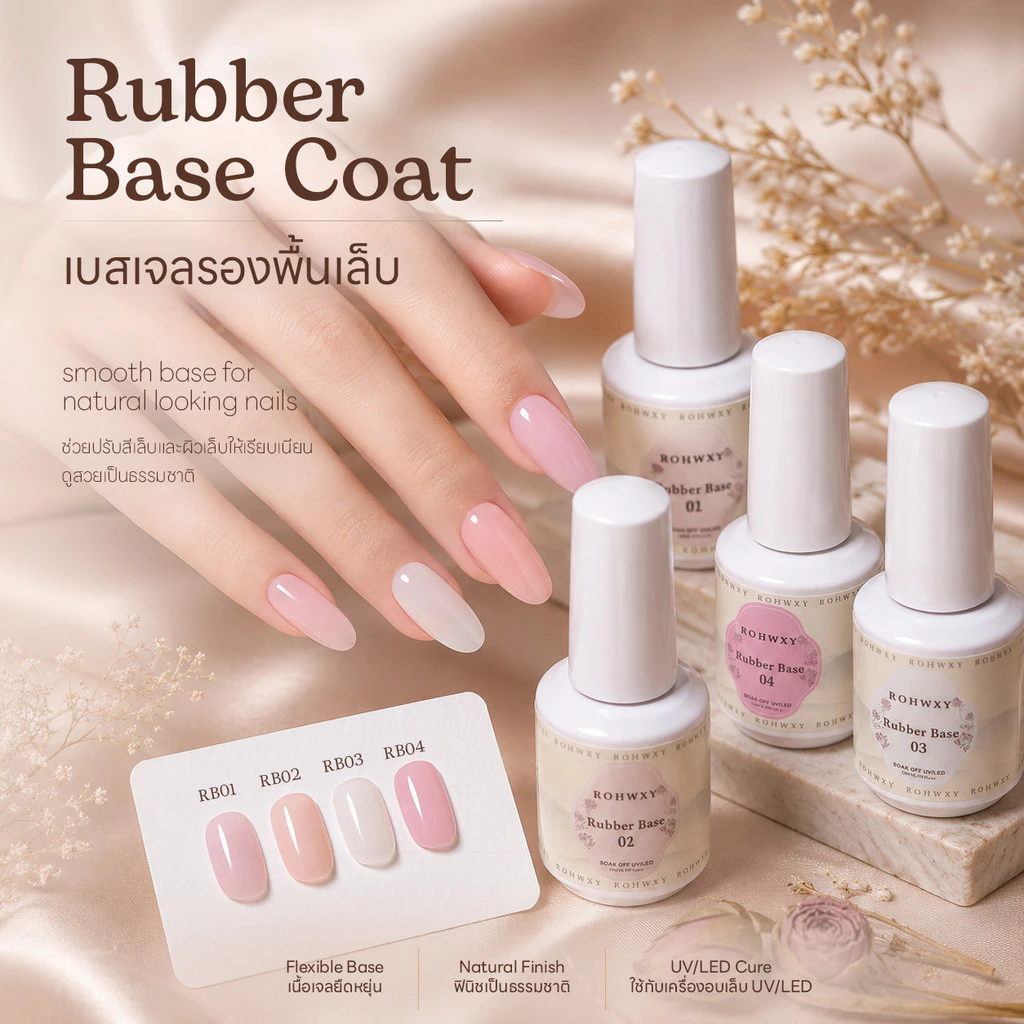 Rubber Base เบสเจล Base Gel เบสโค้ท รับเบอร์เบส เบสเจลติดทน โทนสีละมุน ช่วยให้สีเจลติดทน 15ml