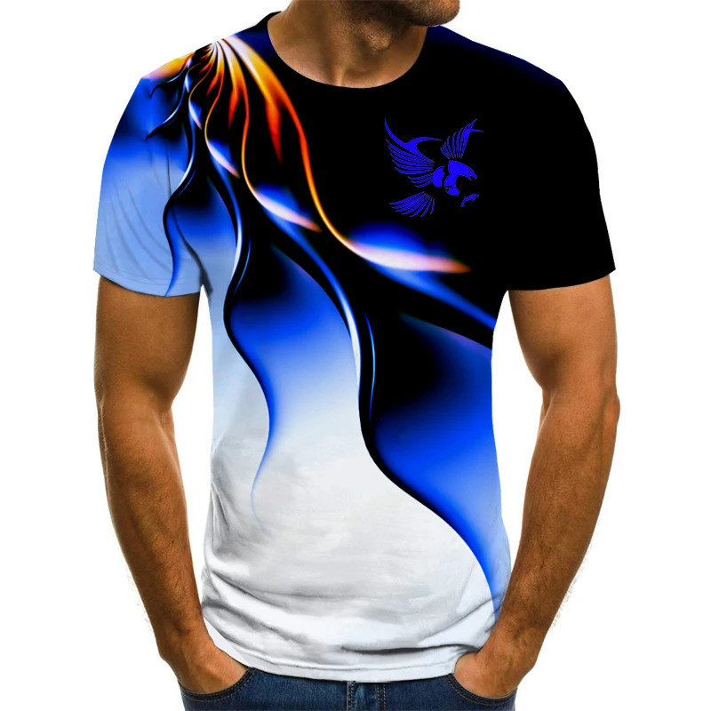 เสื้อยืด O-Neck สําหรับผู้ชายพิมพ์ลาย Eagle icon 3D สีสันสดใส