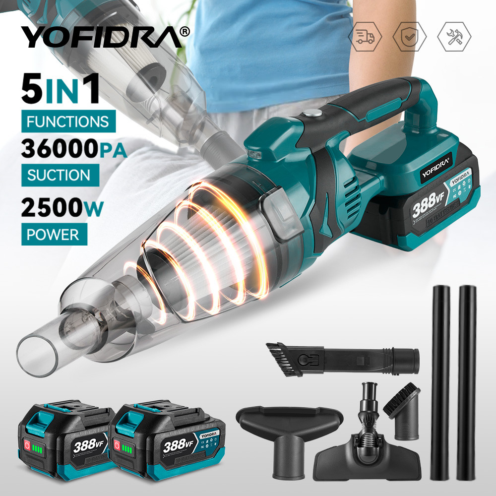 YOFIDRA 5 IN 1 ไร้สายมือถือเครื่องดูดฝุ่นไฟฟ้าชาร์จทําความสะอาดเครื่องมือสําหรับรถบ้านผมสําหรับ Makita 18V แบตเตอรี่ Pin