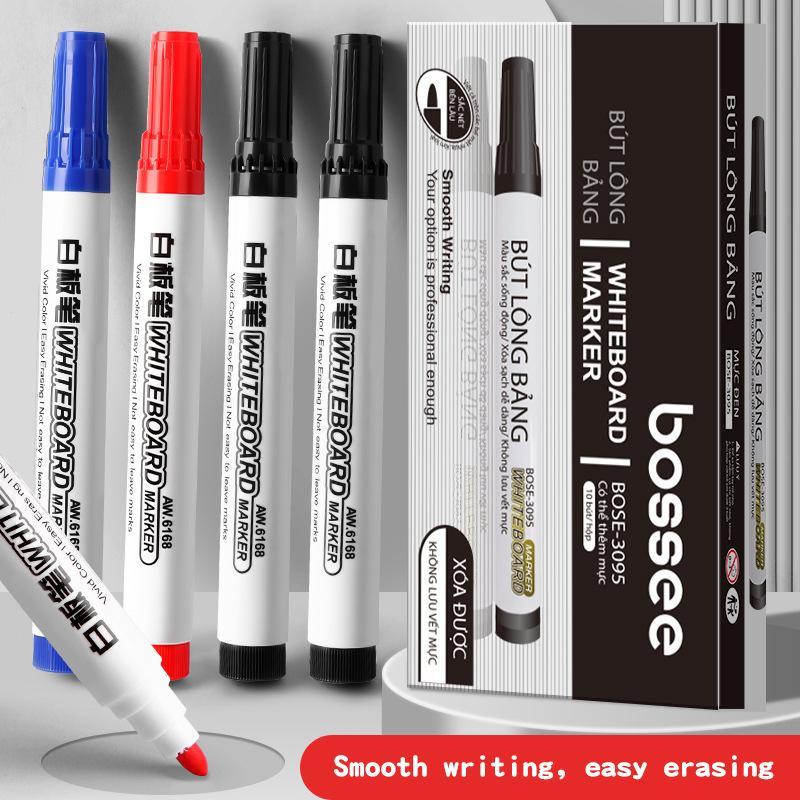 [กล่อง10แท่ง] ปากกาไวท์บอร์ด เติมหมึกได้ ลบออกง่าย ไร้คราบ ปากกาเคมี หัวไฟเบอร์ 3สี ปากกาเขียนกระดานบอร์ด bossee