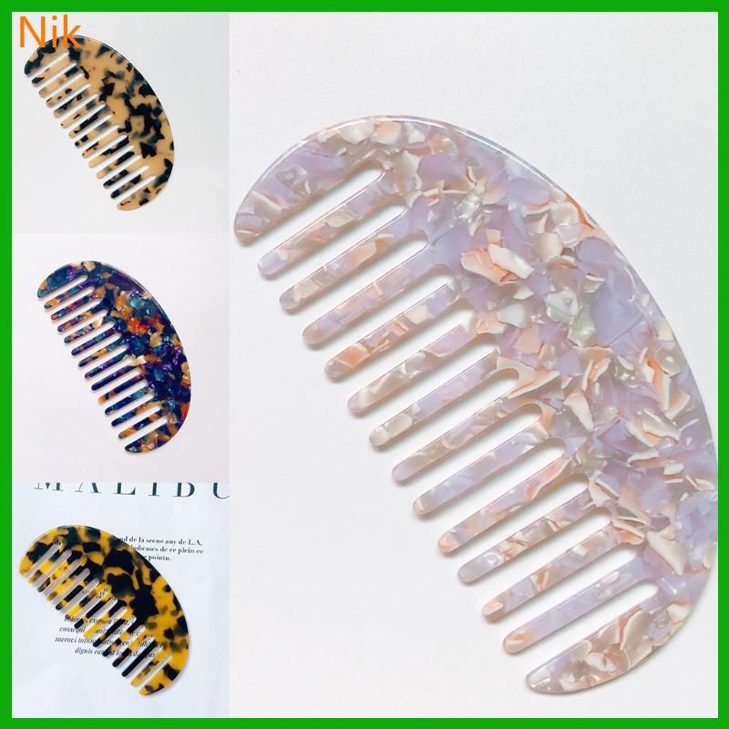 บ.ลคค.ศ. French Wide Tooth Pocket Hair Comb Marble Leopard Pattern Acetate Anti-Static Detangling Ha