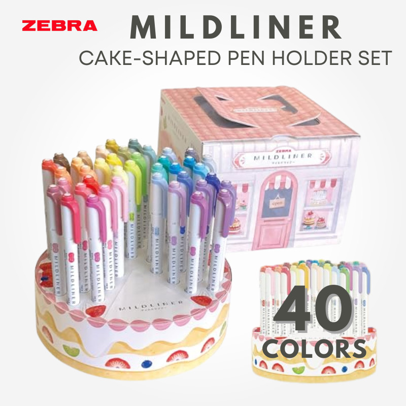 Zebra Mildliner Highlighter Set 40 Colors with Cake-Shaped Pen Holder WKT7-40-CAKE
