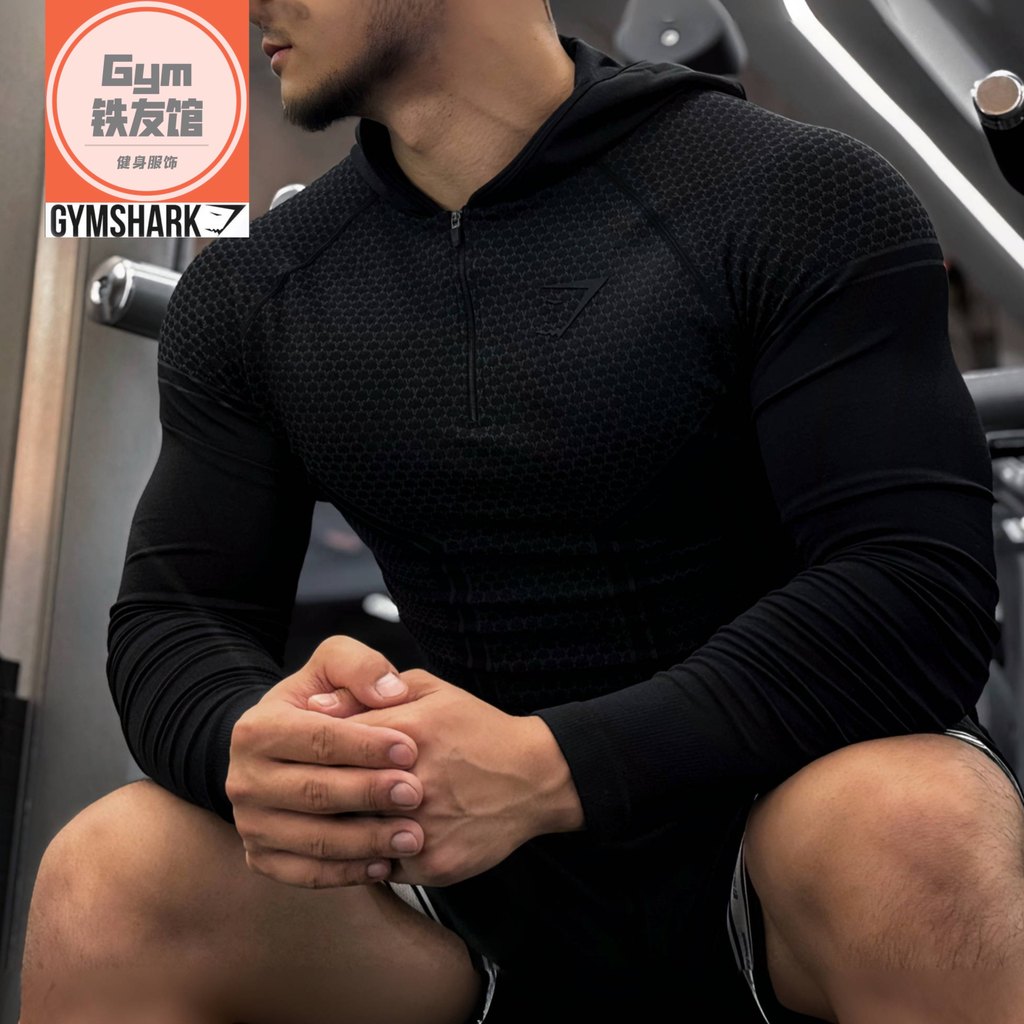 GYMSHARK ONYX3.0 Hooded 1 ⁄ 4 Zipper Skinny Long Sleeve Men 3D Honeycomb Quick-Drying เสื้อฮู้ดยืดหย