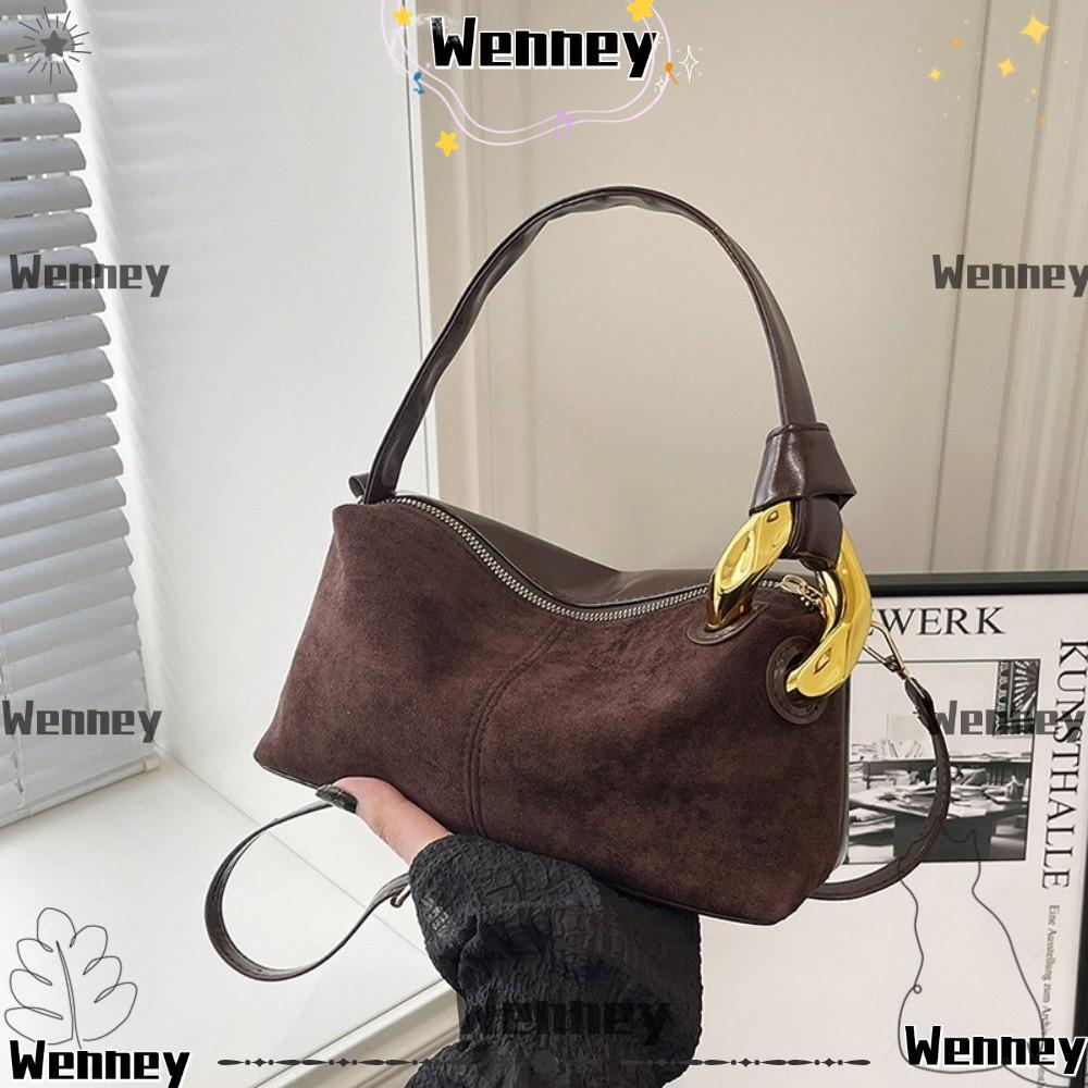 WENNY กระเป๋าสะพายข้าง, กระเป๋าสะพายไหล่สีทึบ, หรูหรา Faux Suede Matte Suede หมอนกระเป๋าผู้หญิง