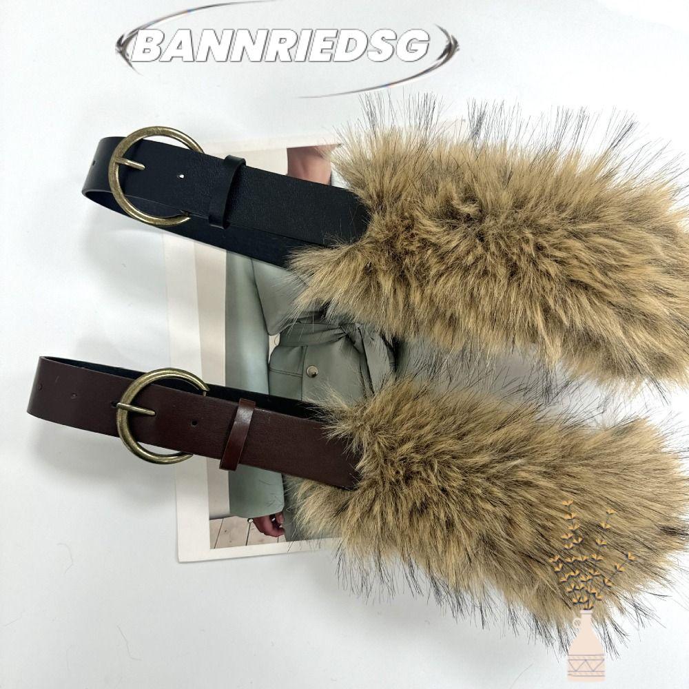 BANNRIEDSG989YR Plush Furry Splicing Belt, Y2K การออกแบบอินเทรนด์เข็มขัดขน Faux, Vintage All-match Punk เข็มขัดเอวผู้หญิงแฟชั่น