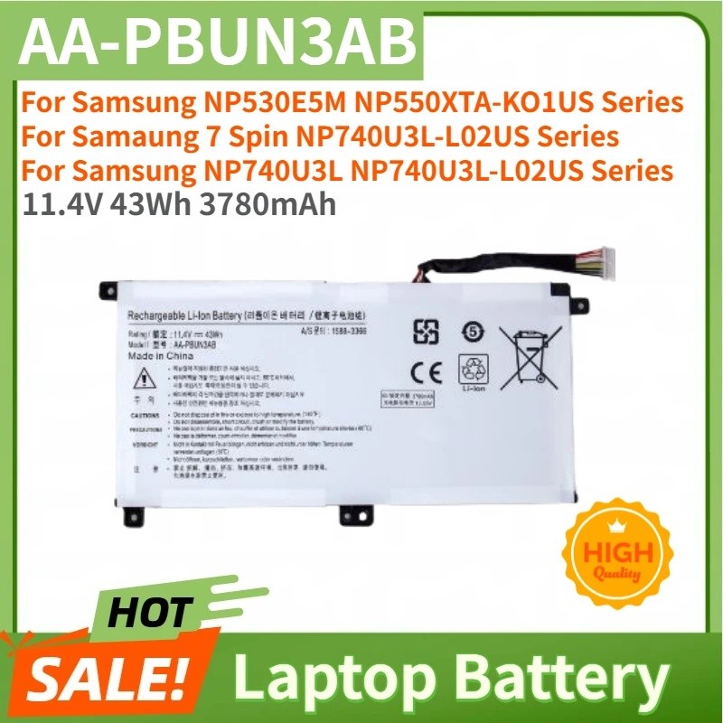 AA-PBUN3AB แบตเตอรี่แล็ปท็อปคุณภาพสูง 11.4V 43Wh สําหรับ Samsung Notebook 7 NP740U3M-K01US BA43-0037