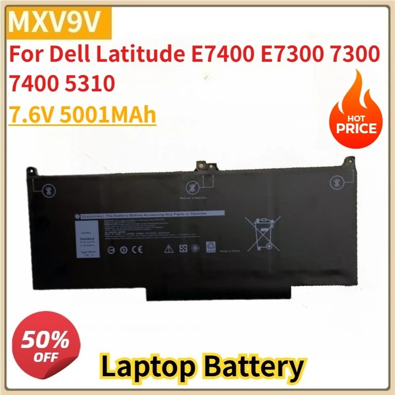 ใหม่ MXV9V เปลี่ยนแบตเตอรี่ 7.6V 5001MAh สําหรับ Dell Latitude E7400 E7300 7400 5310, Latitude 5300 