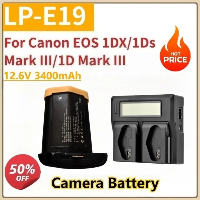 แบตเตอรี่กล้องใหม่ LP-E19 LP-E4N 12.6V 3400mAh พร้อม LCD Charger Fast Charger สําหรับ Canon EOS 1DX/