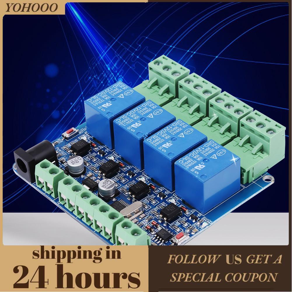 Yohooo 4 ช่อง 12V DC รีเลย์โมดูลบอร์ด RS485 ไฟ LED STM8S103F3 ไมโครคอนโทรลเลอร์สำหรับอุตสาหกรรมอัตโน