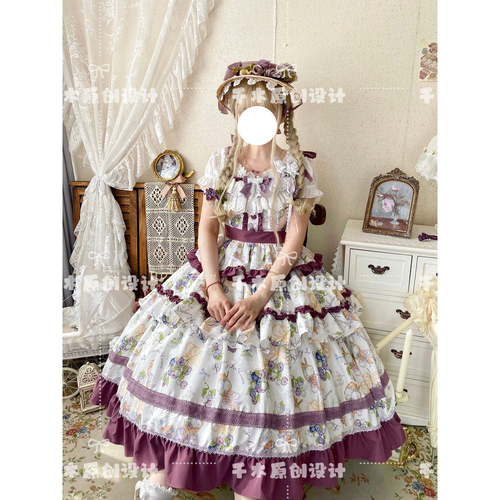 [Blueberry Midsummer] Chimu Original Pastoral Style lolita Daily Segment Skirt Long Style lolita jsk