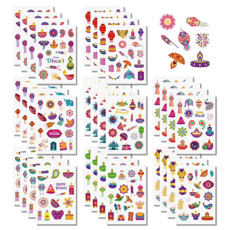 16 ชิ้น Diwali Journal สติกเกอร์ชุดน่ารักเทศกาลอินเดียของไฟ Decals เด็กเครื่องเขียนสมุดภาพวางแผนตกแต