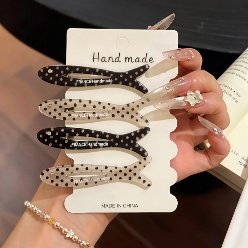 2 ชิ้นสีดําสีขาวลายจุดรูปปลากิ๊บเกาหลี BB Barrettes คลิปอุปกรณ์เสริม