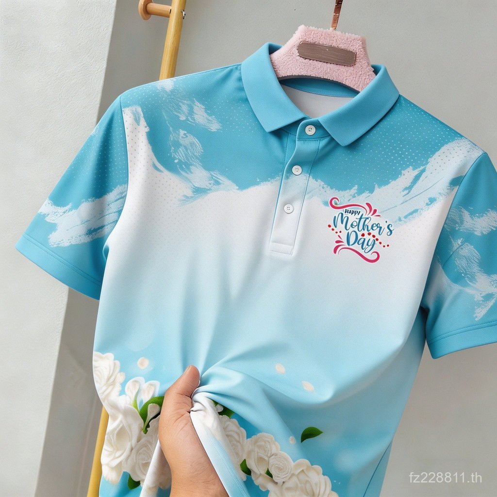 เสื้อโปโลผ้าไหมน้ําแข็งระบายอากาศประเทศไทยเสื้อผ้ากิจกรรมวันแม่ Unisex ปกแขนสั้นที่ระลึก