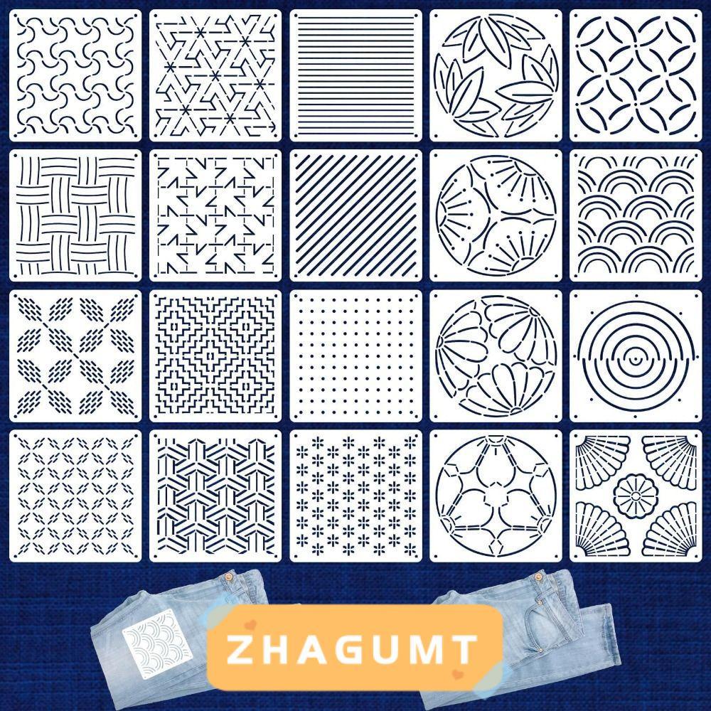 ZHAGUMT366KB 20 ชิ้น/25 ชิ้น Sashiko ชุดลายฉลุ,Reusable Handmade Sashiko เย็บปักถักร้อยแม่แบบ, DIY PET เรขาคณิตรูปแบบ Sashiko ด้ายชุดเริ่มต้น