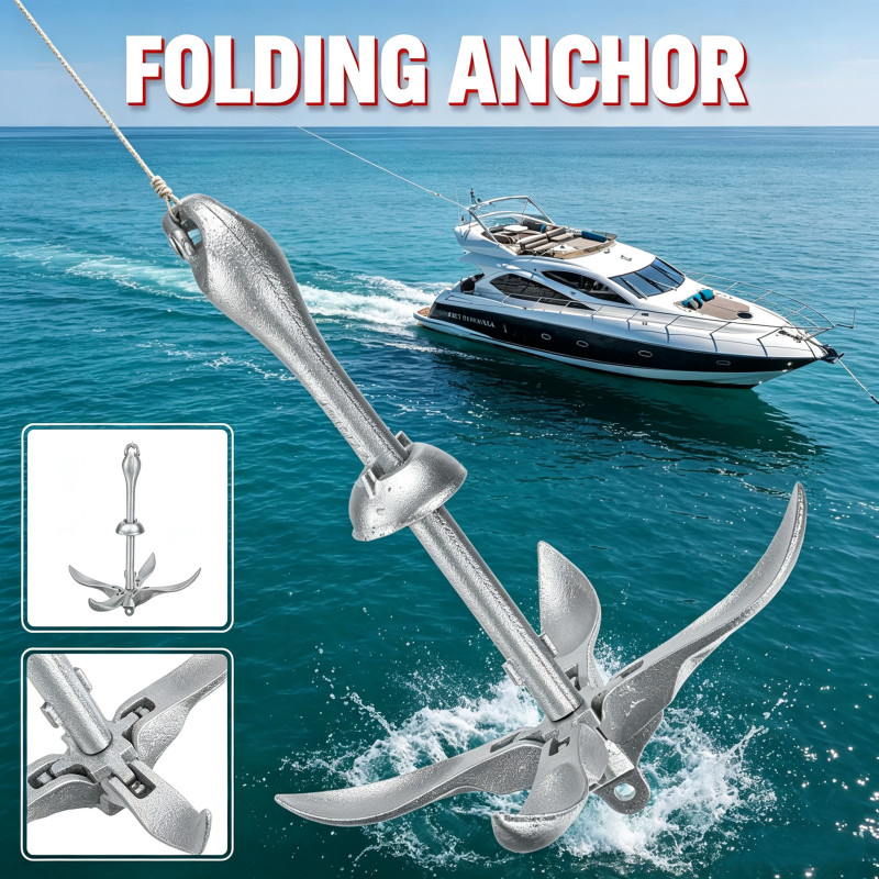 สมอเรือ Boat Anchor ขนาดเล็ก ชุบไฟฟ้า พับเก็บได้ กะทัดรัด เหมาะเรือยนต์ คายัค แคนู