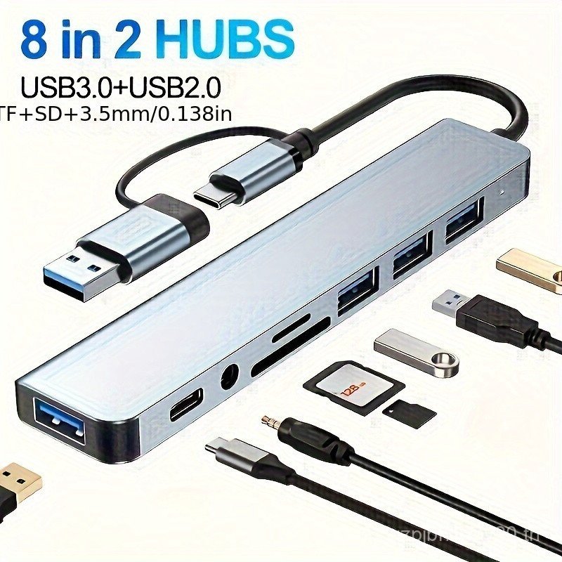 ฮับ USB C 8-In-1 1 ฮับพร้อมแจ็คเสียง | ใช้งานร่วมกับแท็บเล็ต, USB ขับเคลื่อน, 5V แรงดันไฟฟ้าปฏิบัติก