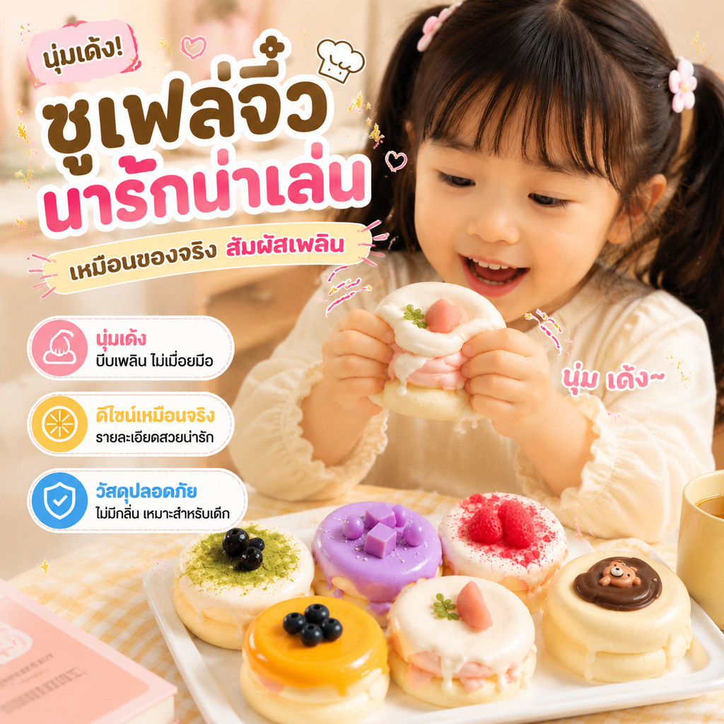 จัดส่งภายใน 8 ชั่วโมง Squishy เค้กสตรอว์เบอร์รี นุ่มเด้งช้า ขนมจำลอง ของเล่นคลายเครียด ตกแต่งโต๊ะ