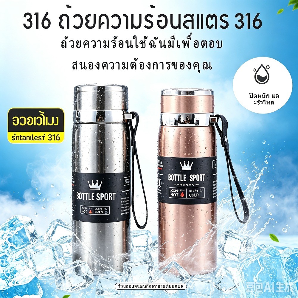 1000ML 316 กระติกเก็บน้ำร้อน กระติกเก็บเย็น กระติกเก็บเย็น ความจุขนาดใหญ่ กระบอกน้ำสแตนเลสเก็บอุณหภูมิ ขวดน้ำพกพา