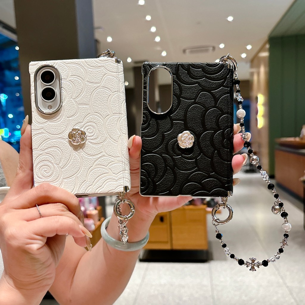 New style imprint ดอกเคมีเลีย เคส สำหรับ Samsung Galaxy Z Fold8 Wide Case ชุดสามชิ้นที่ถอดออกได้รวมทุกอย่าง แกนกลางแม่เหล็ก ป้องกันการตก พลิกปก เคส