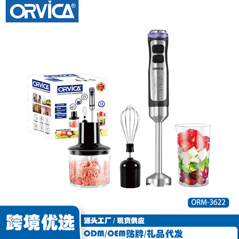 ORVICA เครื่องเตรียมอาหารไฟฟ้า 4-in-1 - เครื่องคั้นน้ำผลไม้, เครื่องบดเนื้อ, ตีไข่, อุปกรณ์ครัวแบบมี