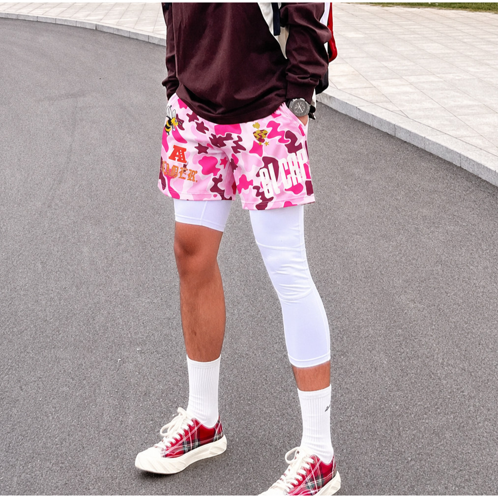 MEFEEE กางเกงขาสั้นสีชมพู Camo กางเกงขาสั้นบาสเก็ตบอล Unisex แห้ง Fit หลวม Streetwear Hip Hop กว่าเข่าฤดูร้อน Plus ขนาด