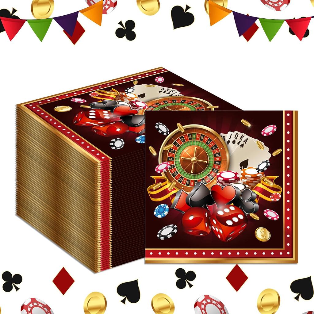 40 ชิ้น Casino Night Party ผ้าเช็ดปาก Casino กระดาษเช็ดปาก Las Vegas Jackpot เกมทิ้งผ้าเช็ดปาก Las V