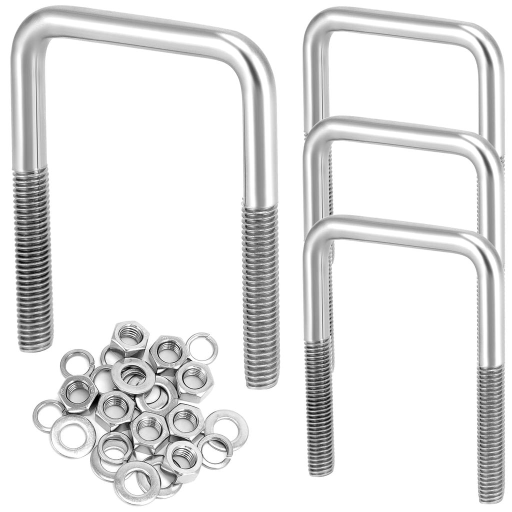 QWORK 304 สแตนเลส U-Bolts 1/2" D x 3 1/16 "W x 4 5/16" L - 4 Pack Boat Trailer Ubolts สําหรับ 3 "Squ