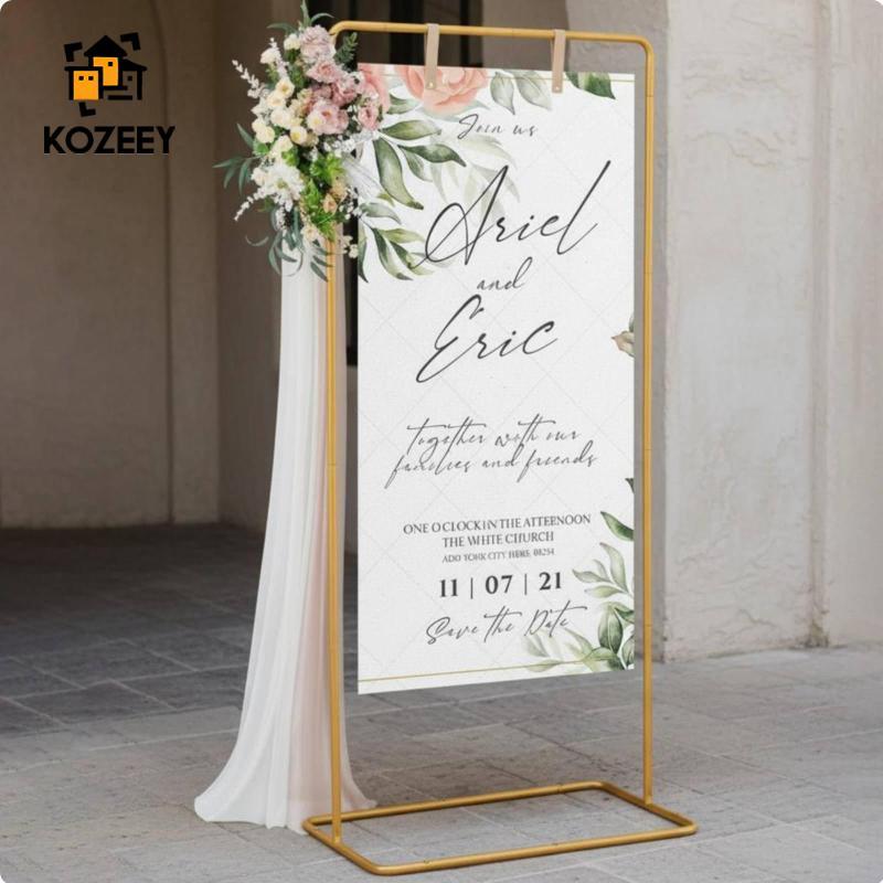 KOZEEY เหล็กทองขาตั้งจอแสดงผลปรับ Placard สําหรับยินดีต้อนรับงานแต่งงานป้ายทารกฉากหลัง